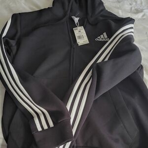 Adidas Men's Black Jacket with White Stripes